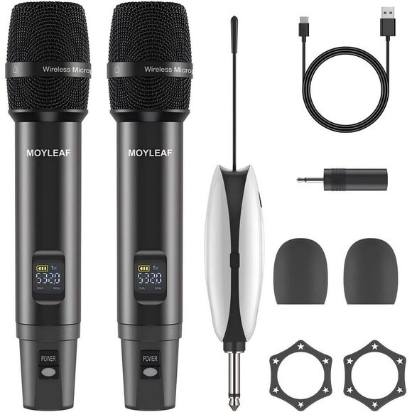 2 Pack Wireless Microphones UHF Metal Dual Handheld Cordless Dynamic‎ 260Ft